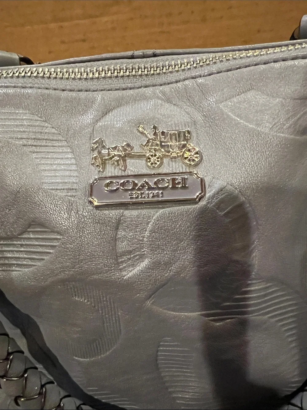 Coach Gray Braided Leather Satchel with Signature Pattern